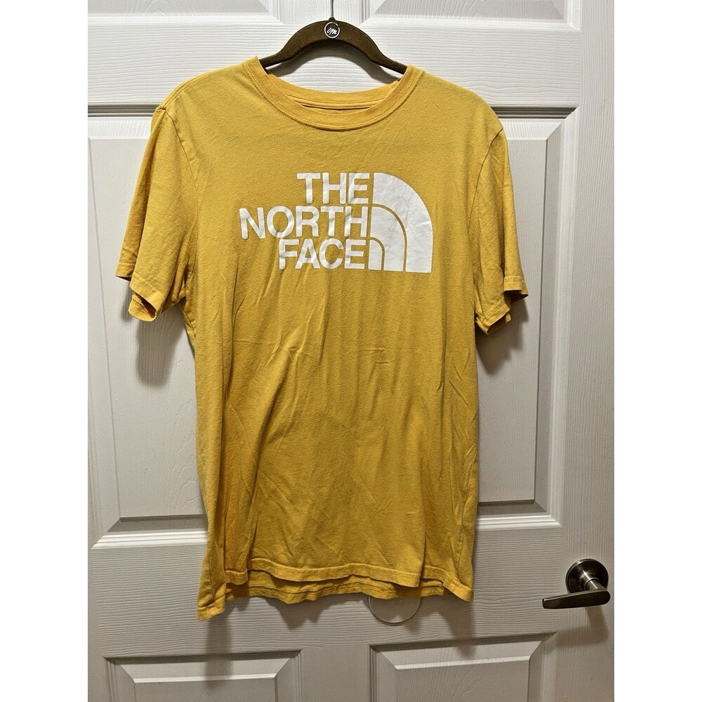 The North Face T-shirt Mens Short Sleeve Logo Size M Yellow Cotton